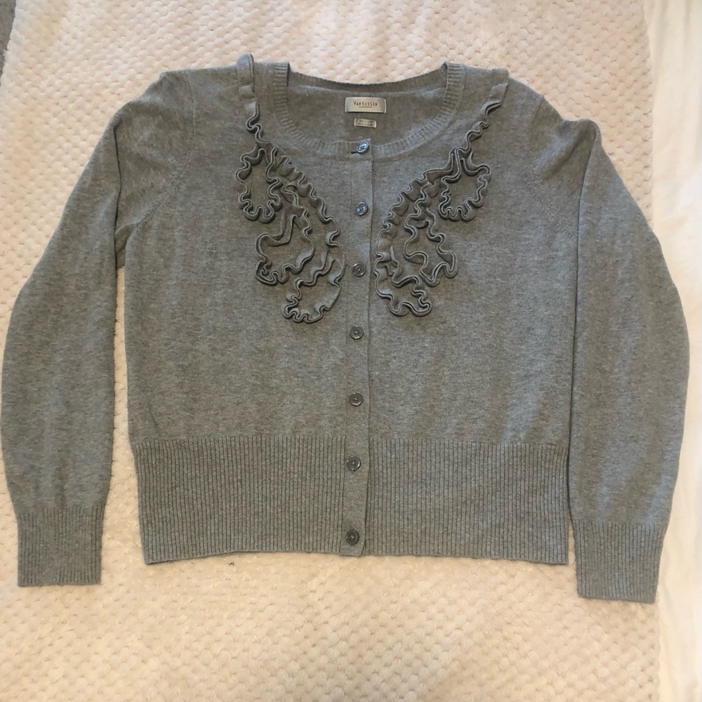 Van Heusen Gray Cardigan with Ruffle Accents
